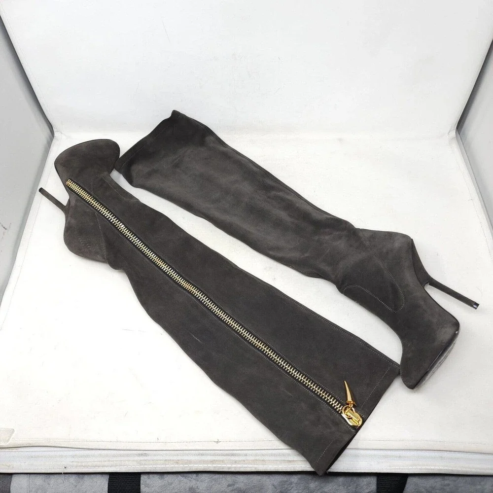 Giuseppe Zanotti Womens Boots Vera Brown Suede Leather OTK Heeled Sz 35.5 5.5